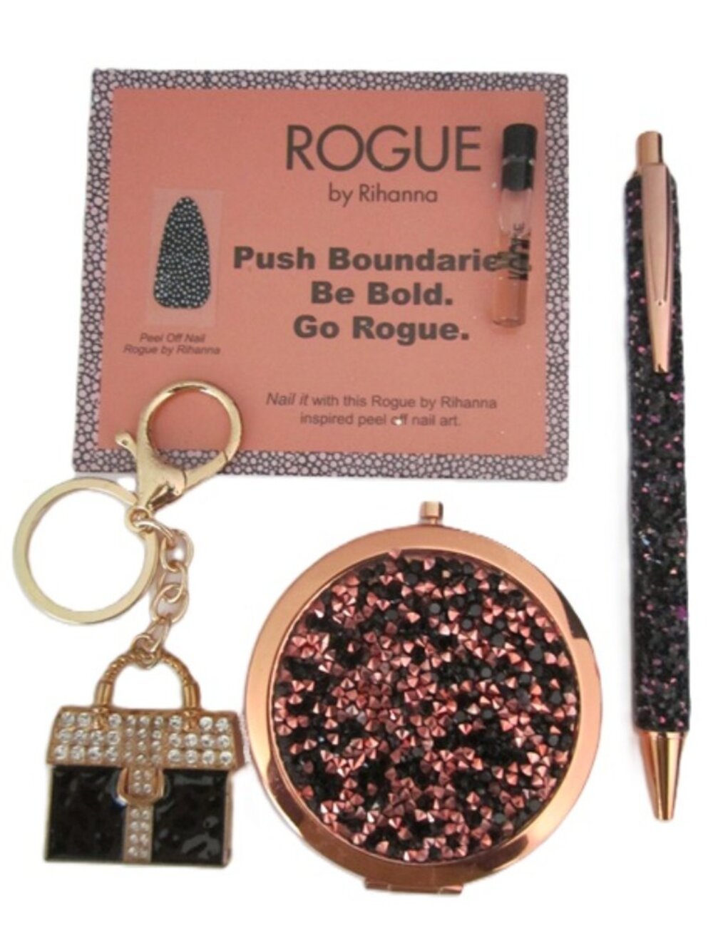 Purse Set Compact Mirror, Keychain, Ink Pen & Rogue by Rihanna NEW - Picture 2 of 5